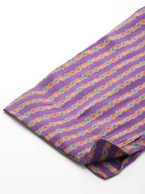 Floral Printed Pleated Sequinned Kurta With Trousers & Dupatta 8