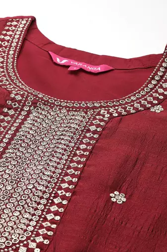 Floral Embroidered Zari Pure Silk Kurta With Trousers & Dupatta