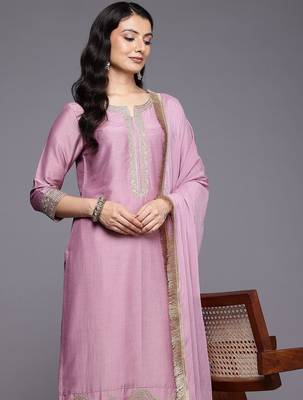 Embroidered Zari Kurta With Palazzos & Dupatta 2