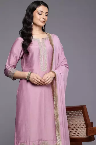 Embroidered Zari Kurta With Palazzos & Dupatta