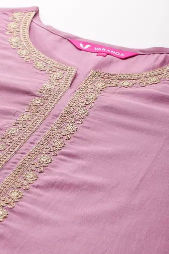 Embroidered Zari Kurta With Palazzos & Dupatta