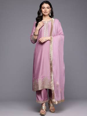 Embroidered Zari Kurta With Palazzos & Dupatta 1