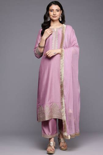 Embroidered Zari Kurta With Palazzos & Dupatta