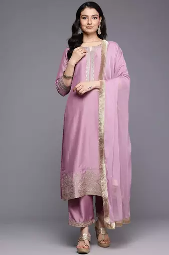 Embroidered Zari Kurta With Palazzos & Dupatta