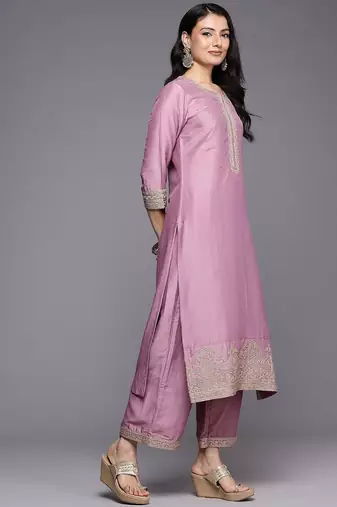 Embroidered Zari Kurta With Palazzos & Dupatta