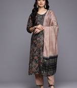 Floral Embroidered Thread Work Kurta With Trousers & Dupatta