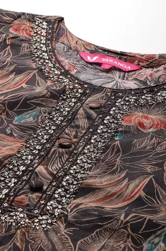 Floral Embroidered Thread Work Kurta With Trousers & Dupatta