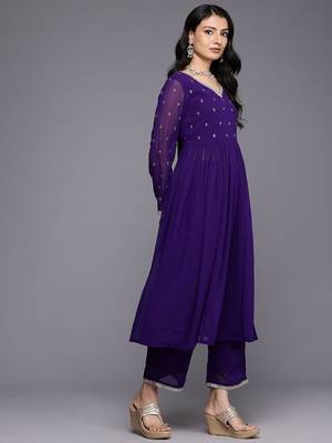 Embroidered Empire Zari Kurta With Palazzos & Dupatta 5