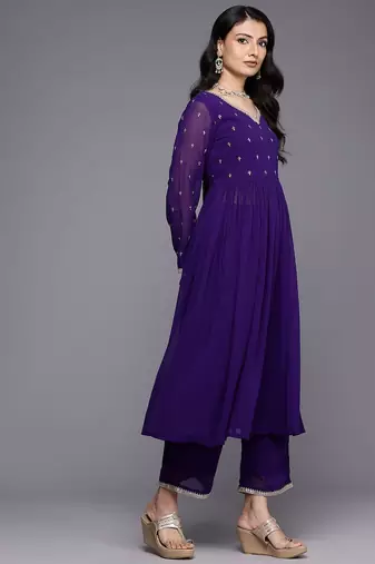 Embroidered Empire Zari Kurta With Palazzos & Dupatta