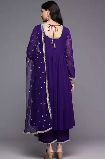 Embroidered Empire Zari Kurta With Palazzos & Dupatta