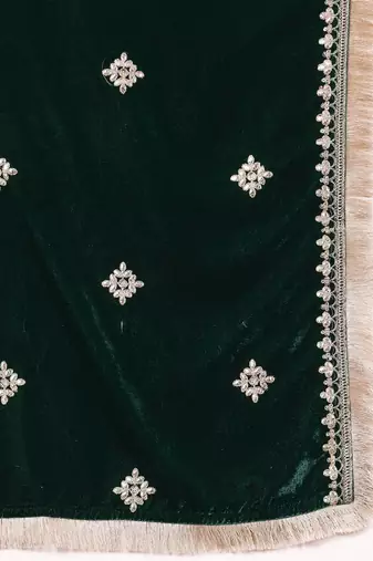 Floral Embroidered Sequinned Velvet Straight Kurta with Trousers & Dupatta