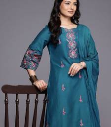 Floral Embroidered Mirror Work Kurta With Trousers & Dupatta