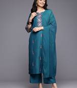 Floral Embroidered Mirror Work Kurta With Trousers & Dupatta