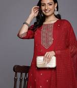 Ethnic Motifs Embroidered Sequinned Kurta With Trousers & Dupatta