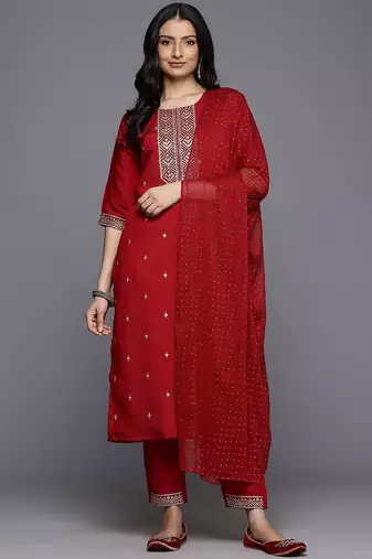 Ethnic Motifs Embroidered Sequinned Kurta With Trousers & Dupatta