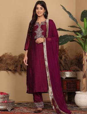Ethnic Motifs Embroidered Regular Kurta with Trousers & Dupatta 1