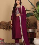 Ethnic Motifs Embroidered Regular Kurta with Trousers & Dupatta