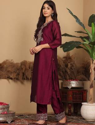 Ethnic Motifs Embroidered Regular Kurta with Trousers & Dupatta 5