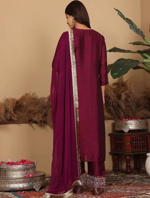 Ethnic Motifs Embroidered Regular Kurta with Trousers & Dupatta 6