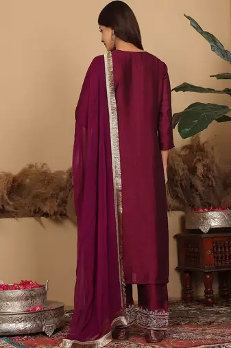 Ethnic Motifs Embroidered Regular Kurta with Trousers & Dupatta