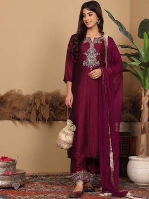 Ethnic Motifs Embroidered Regular Kurta with Trousers & Dupatta 7