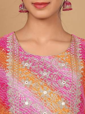 Women Embroidered Mirror Work Kurta with Trousers & Fringed Dupatta 2