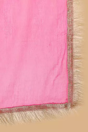 Women Embroidered Mirror Work Kurta with Trousers & Fringed Dupatta
