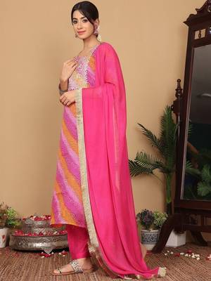 Women Embroidered Mirror Work Kurta with Trousers & Fringed Dupatta 5
