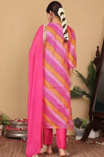 Women Embroidered Mirror Work Kurta with Trousers & Fringed Dupatta