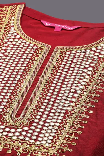 Embroidered Straight Kurta & Trousers With Dupatta