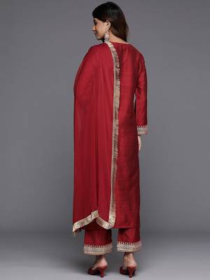Embroidered Straight Kurta & Trousers With Dupatta 6