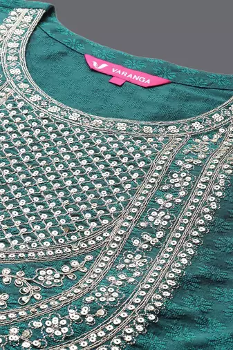 Yoke Design Sequinned Straight Kurta & Trousers With Dupatta