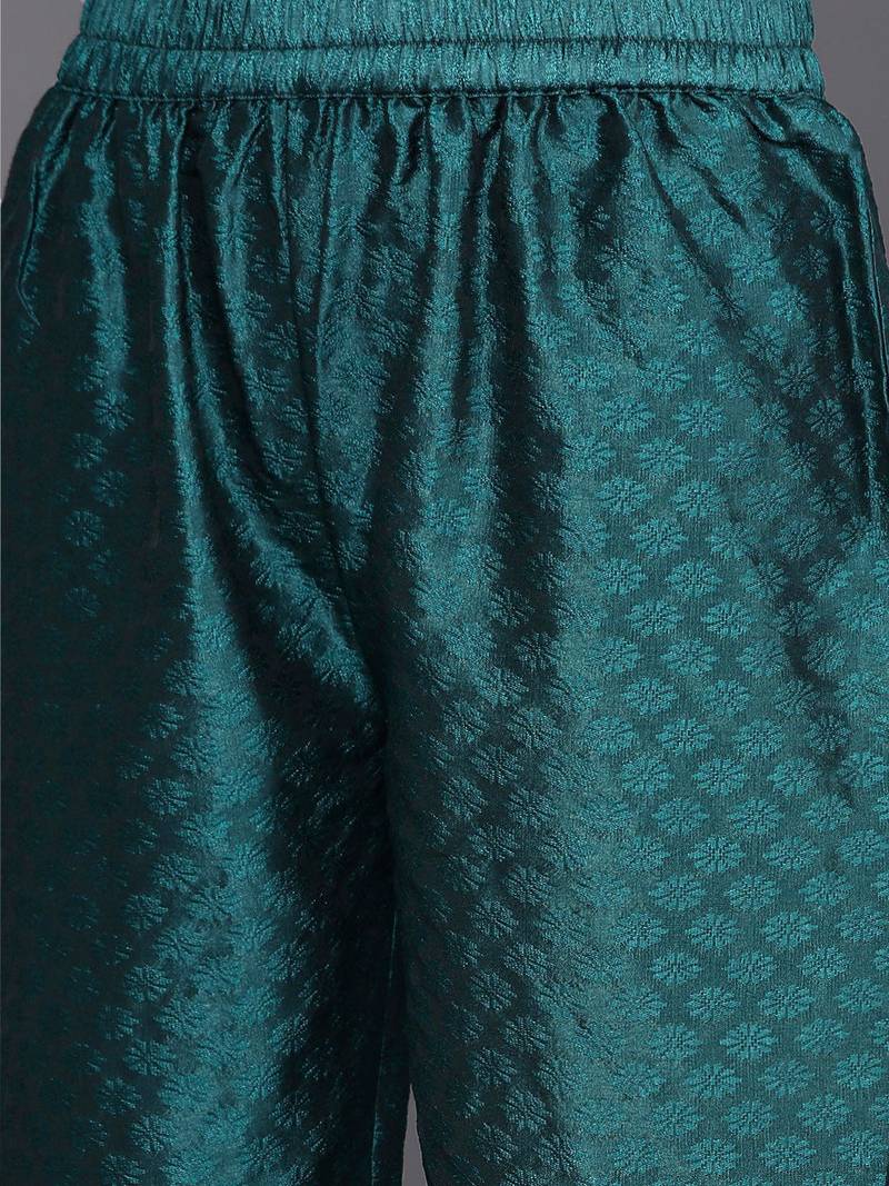 Yoke Design Sequinned Straight Kurta & Trousers With Dupatta