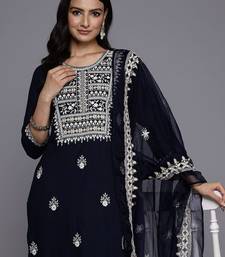 Floral Embroidered Thread Work Kurta With Trousers & Dupatta