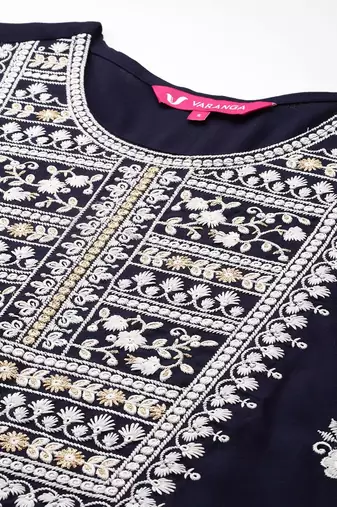 Floral Embroidered Thread Work Kurta With Trousers & Dupatta