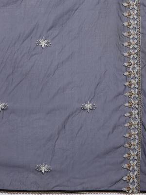 Floral Embroidered Thread Work Kurta With Trousers & Dupatta 5