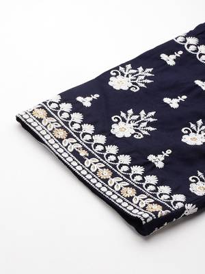 Floral Embroidered Thread Work Kurta With Trousers & Dupatta 9