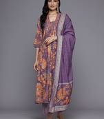 Ethnic Floral Printed Sequinned Kurta With Trousers & Dupatta