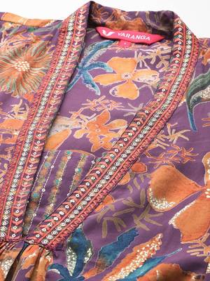 Ethnic Floral Printed Sequinned Kurta With Trousers & Dupatta 2