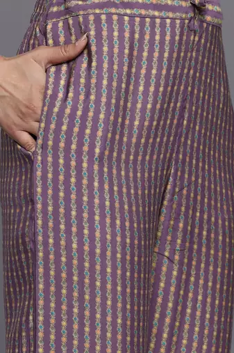 Ethnic Floral Printed Sequinned Kurta With Trousers & Dupatta