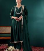Women Floral Embroidered Empire Silk Georgette Kurta with Trousers & With Dupatta