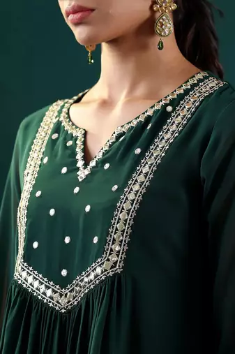 Women Floral Embroidered Empire Silk Georgette Kurta with Trousers & With Dupatta