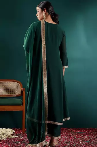 Women Floral Embroidered Empire Silk Georgette Kurta with Trousers & With Dupatta
