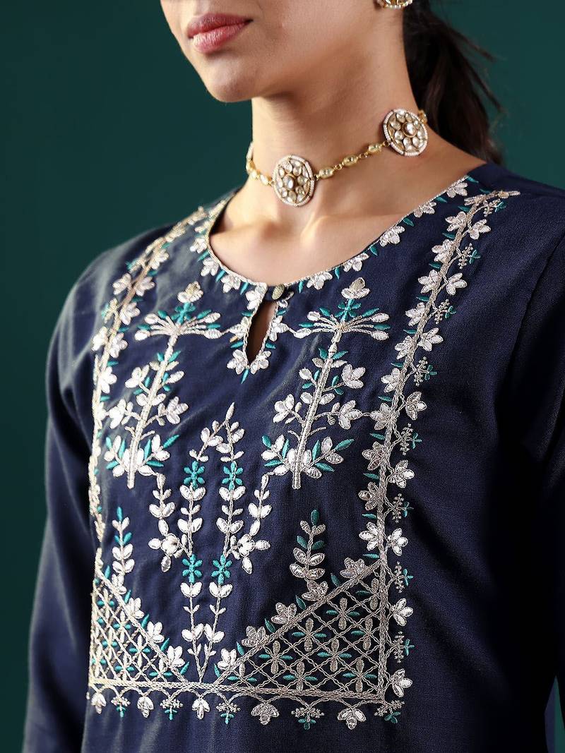Women Embroidered Regular Gotta Patti Kurta with Trousers & With Dupatta