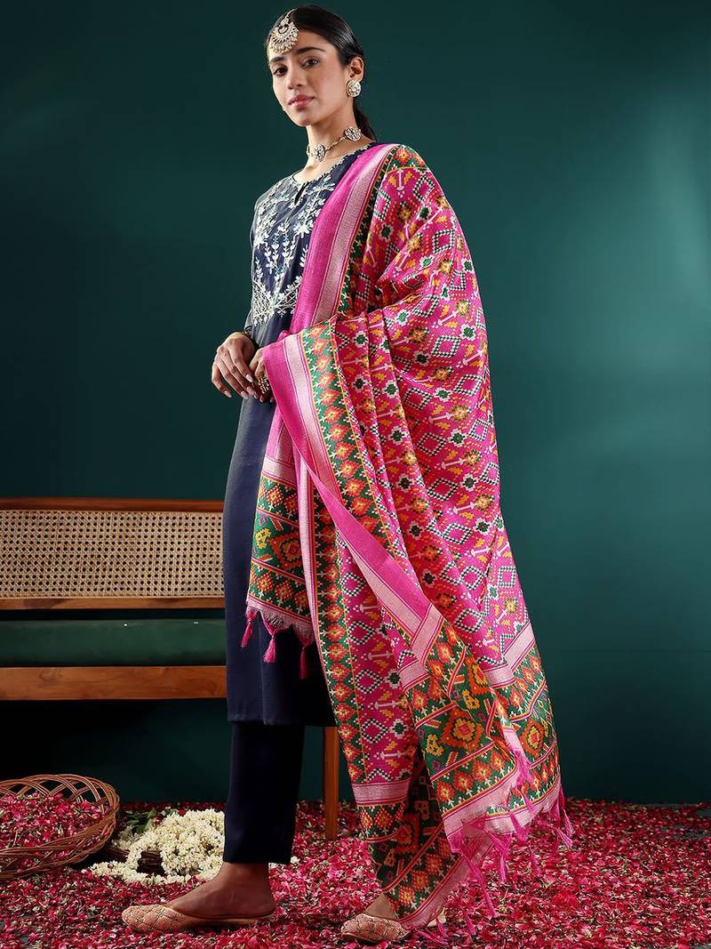 Women Embroidered Regular Gotta Patti Kurta with Trousers & With Dupatta