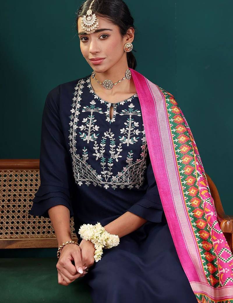 Women Embroidered Regular Gotta Patti Kurta with Trousers & With Dupatta