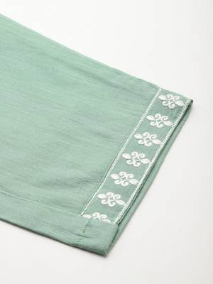Floral Embroidered Panelled Thread Work Pure Cotton Kurta With Trousers & Dupatta 8