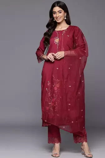 Women Embroidered Kurta with Trousers & Dupatta