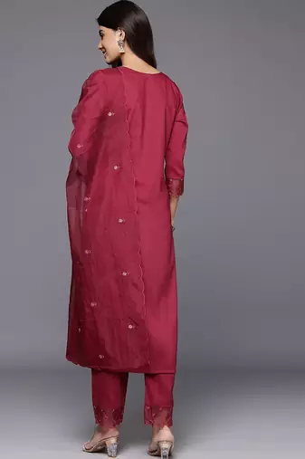 Women Embroidered Kurta with Trousers & Dupatta