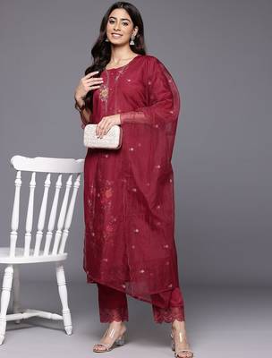 Women Embroidered Kurta with Trousers & Dupatta 6